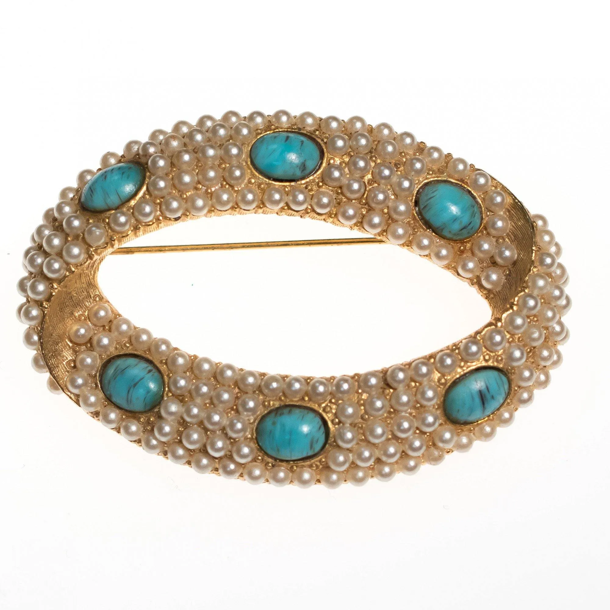 Vintage Faux Pearl and Turquoise Brooch