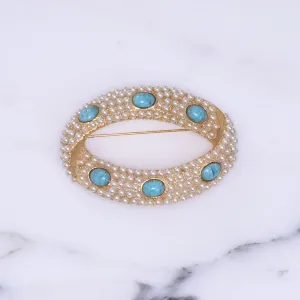 Vintage Faux Pearl and Turquoise Brooch