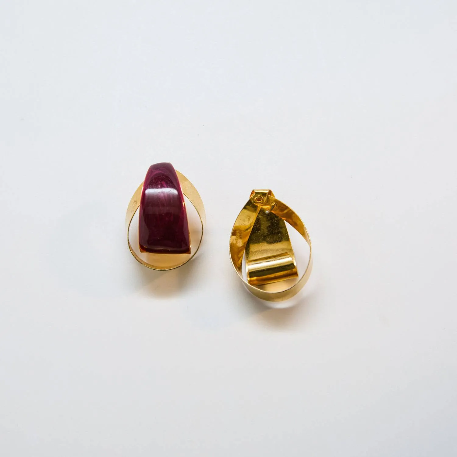 Vintage Gold and Maroon Ribbon Earrings