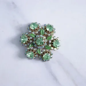 Vintage Green and Aurora Borealis Rhinestone Brooch