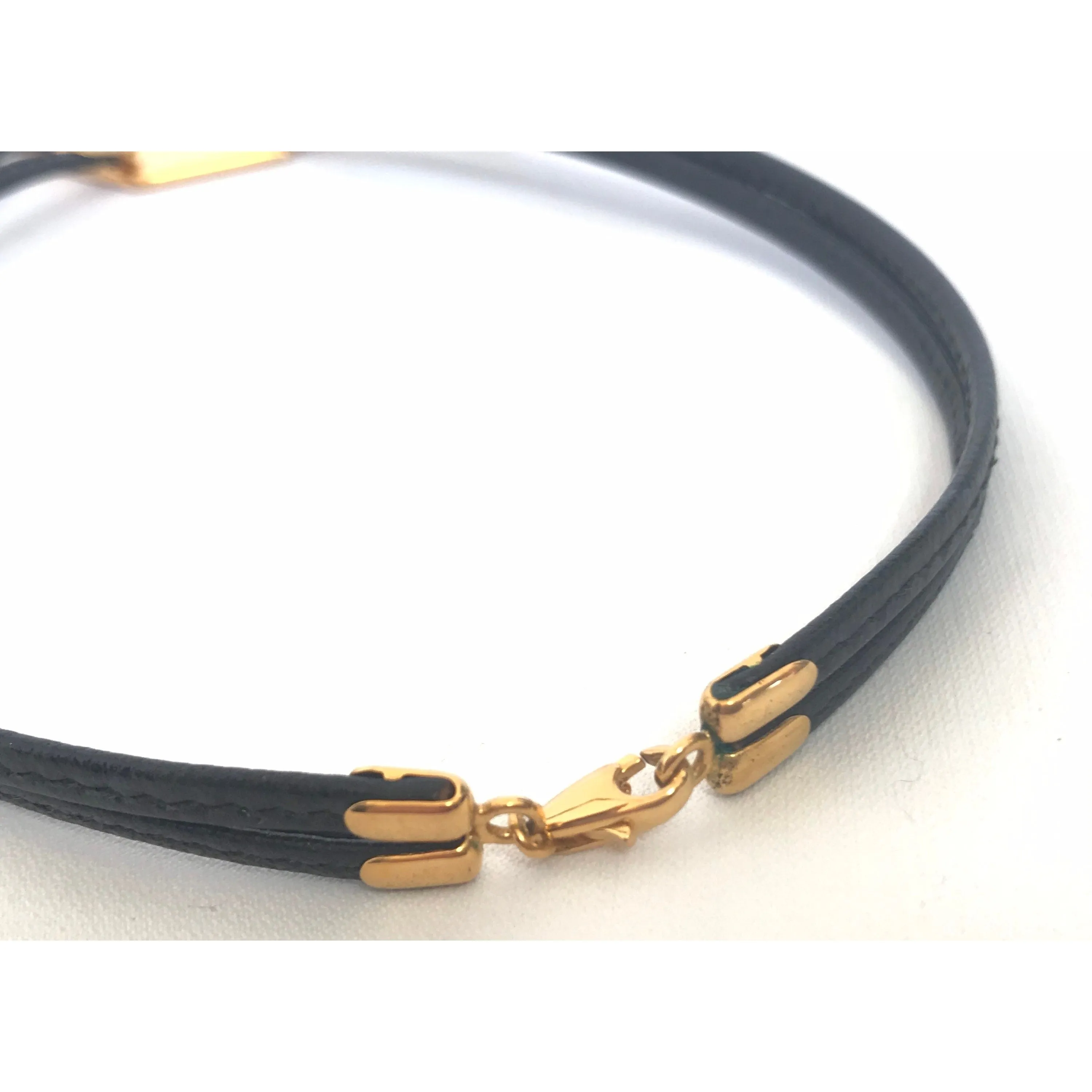 Vintage Hermes black necklace with bird and flag printed enamel pendant top. Ceramic jewelry piece. 060531r2