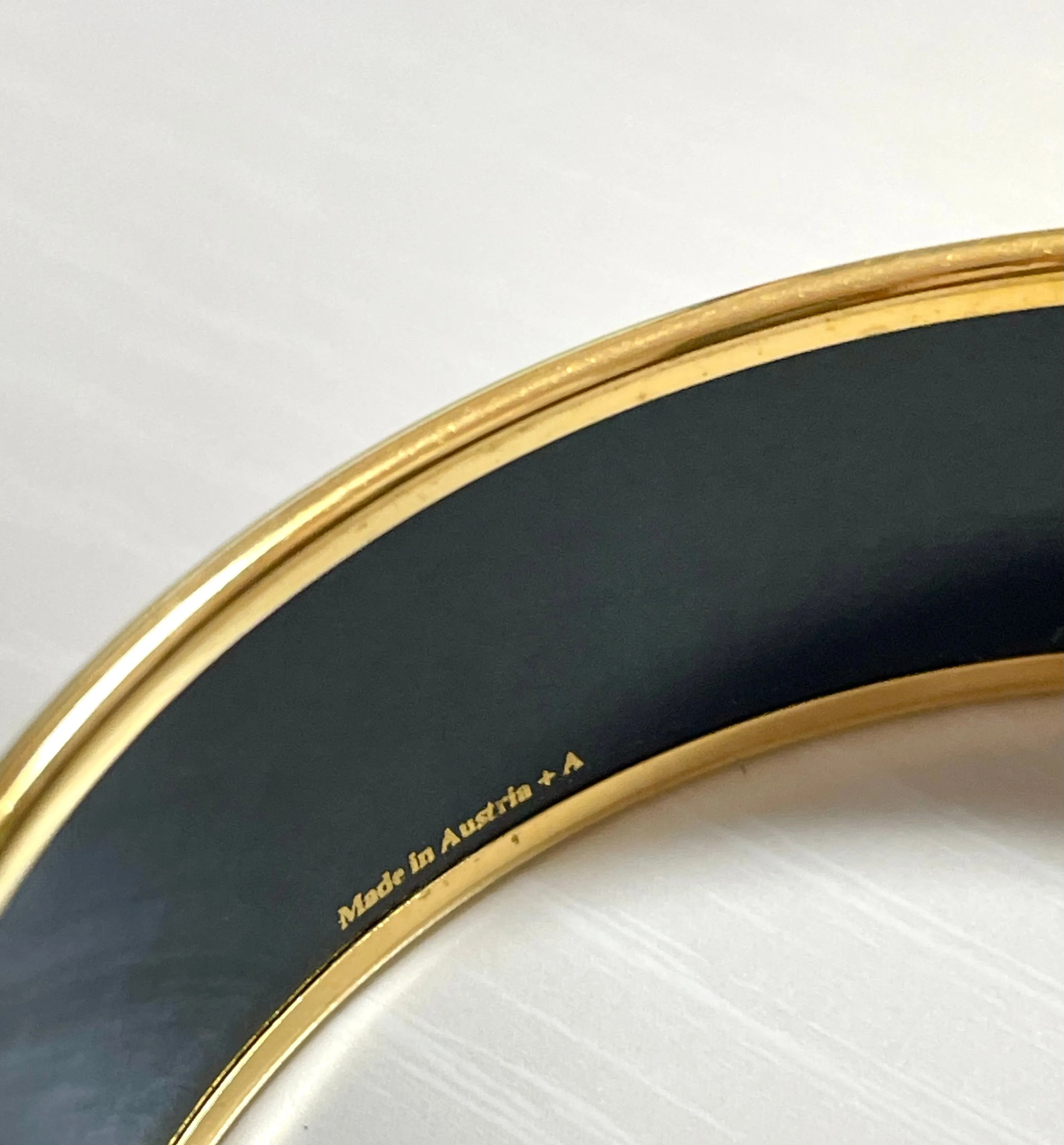 Vintage Hermes cloisonne enamel golden bangle with lion couple design. Classic Hermes GM bracelet. 070225ac4