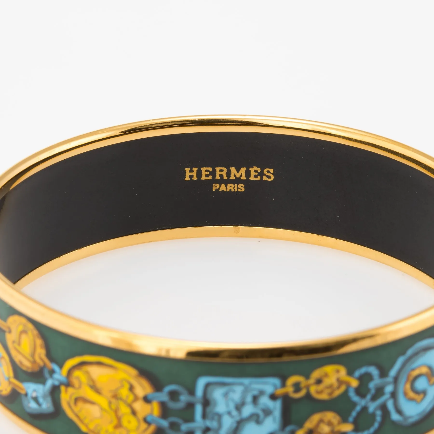 Vintage Hermes Enamel Bracelet PM Size 65 Yellow Gold Plate