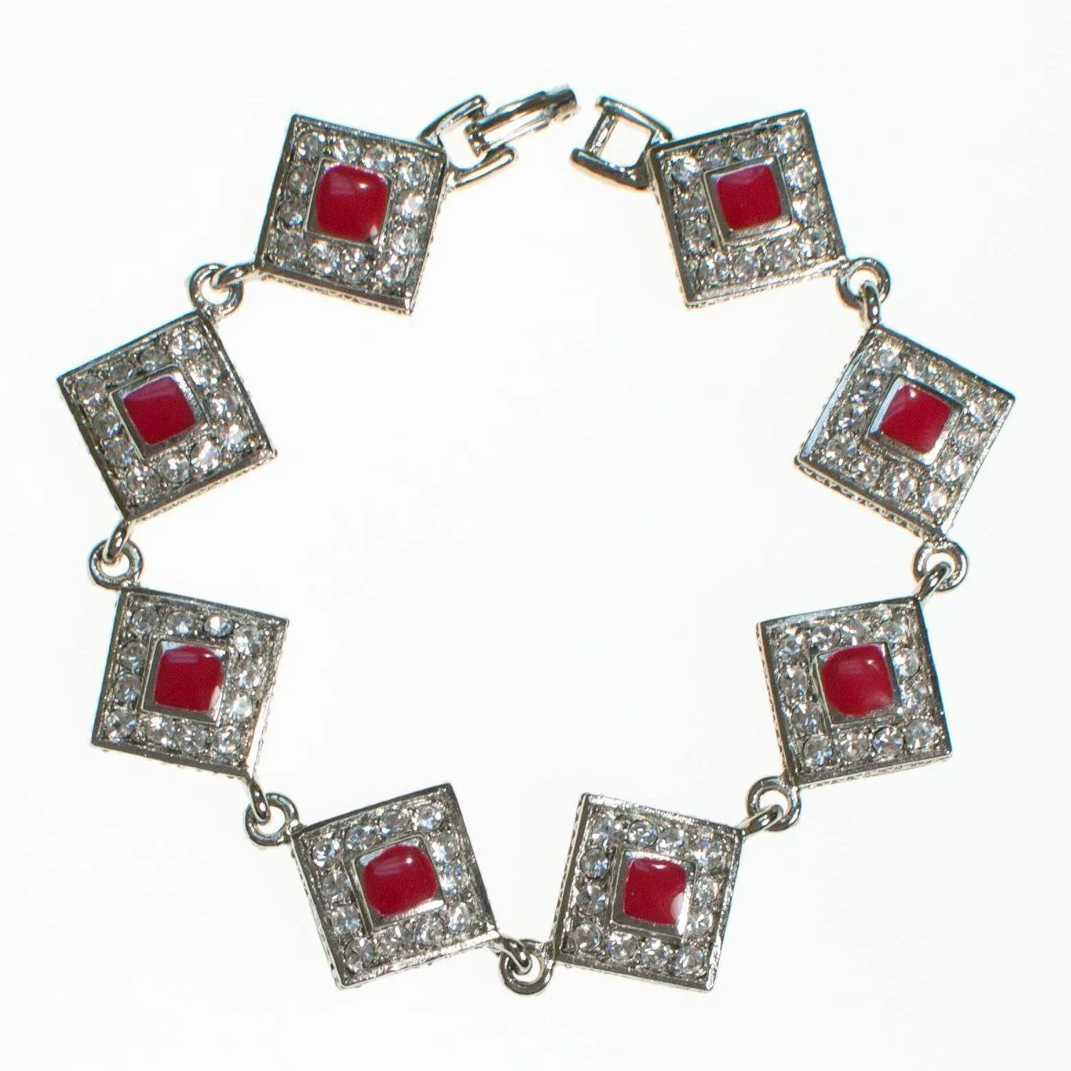 Vintage Kenneth Lane Art Deco Diamante and Red Enamel Bracelet