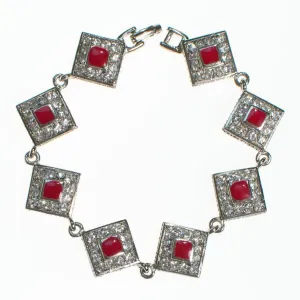 Vintage Kenneth Lane Art Deco Diamante and Red Enamel Bracelet