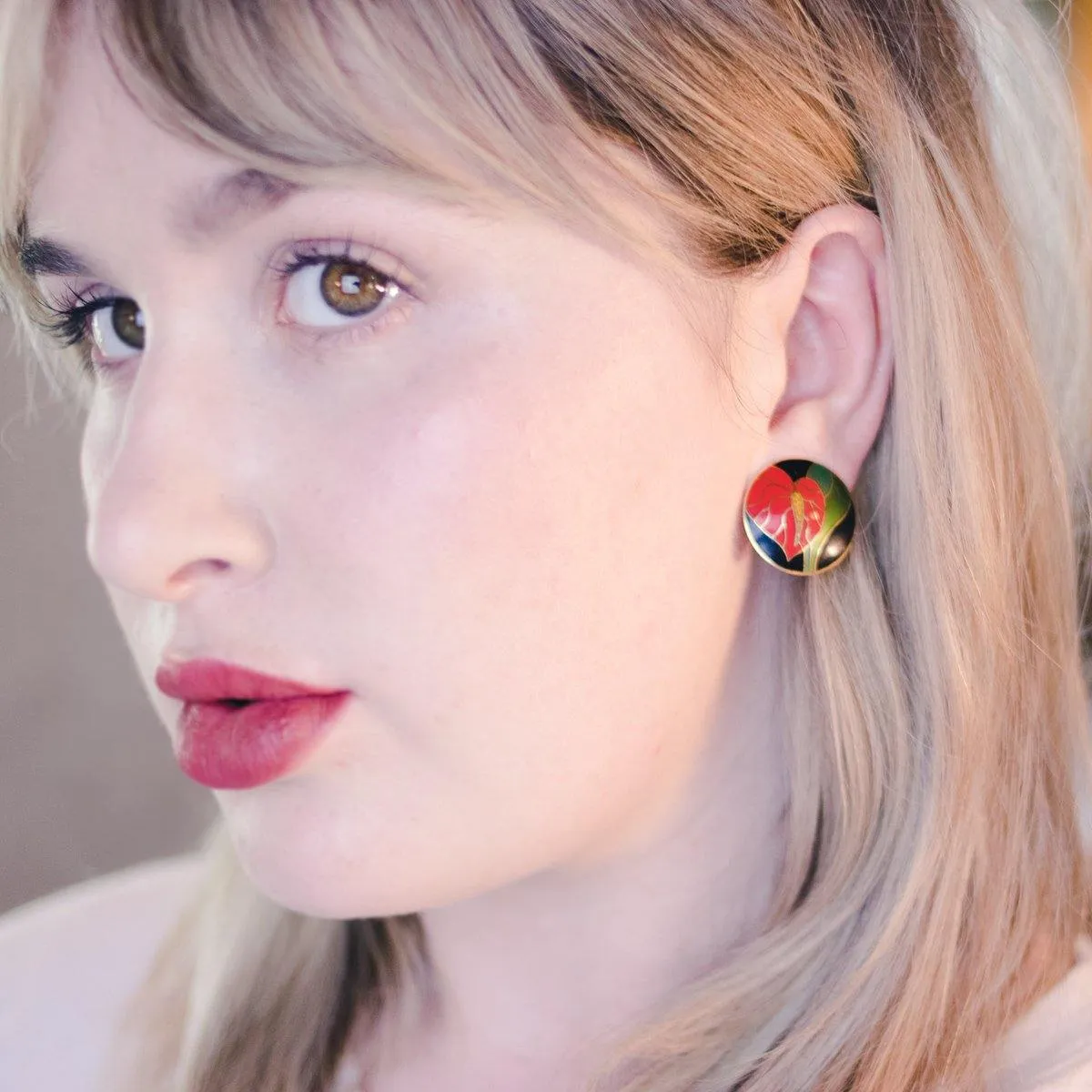Vintage Laurel Burch Anthurium Red with Black Enamel