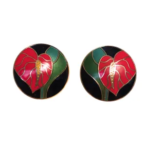 Vintage Laurel Burch Anthurium Red with Black Enamel