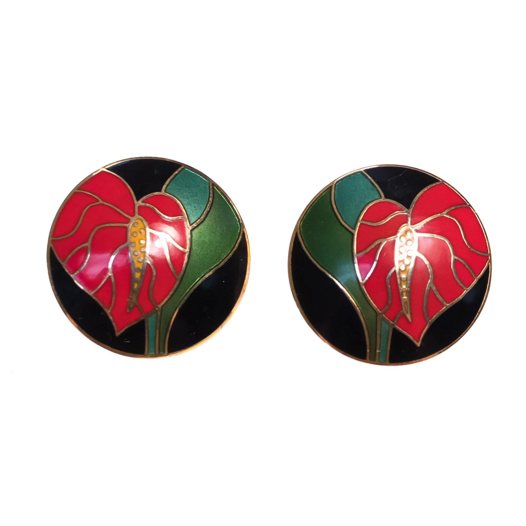 Vintage Laurel Burch Anthurium Red with Black Enamel