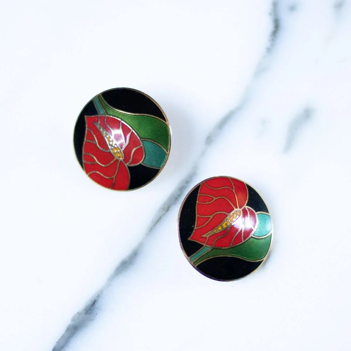 Vintage Laurel Burch Anthurium Red with Black Enamel