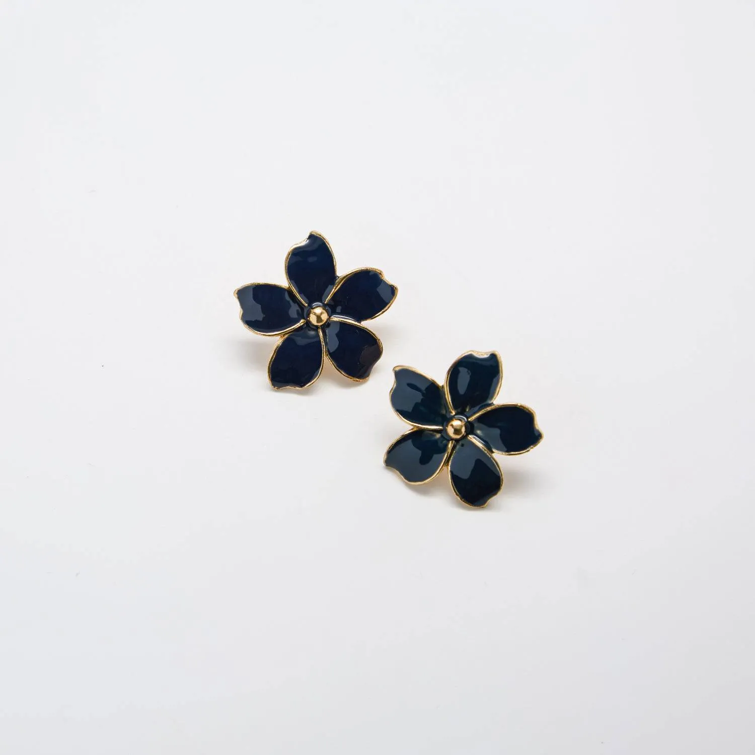 Vintage Navy Flower Earrings