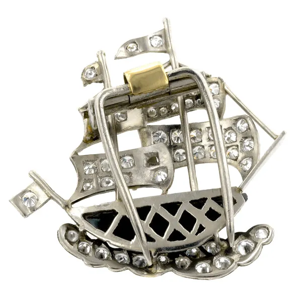 Vintage Onyx & Diamond Sailboat Pin