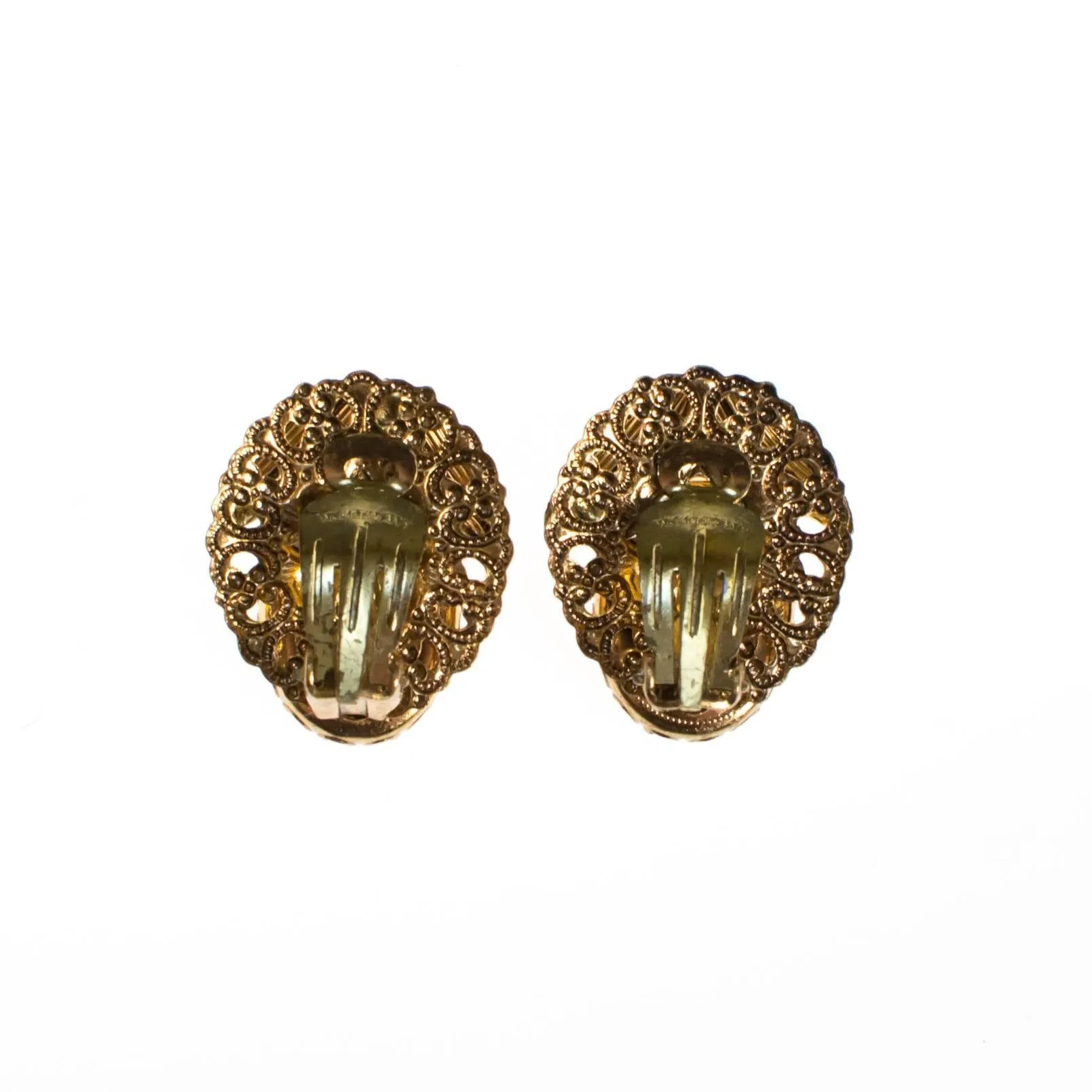 Vintage Pink Rhinestone and Gold Filigree Earrings made in West Germany