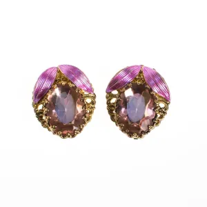 Vintage Pink Rhinestone and Gold Filigree Earrings made in West Germany