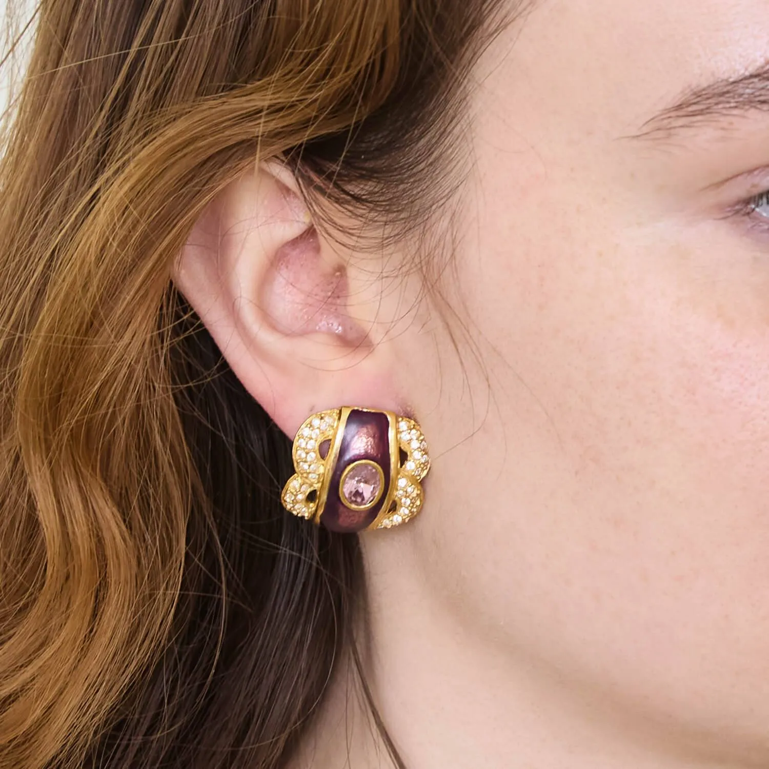 Vintage Purple CZ Clip-on Earrings
