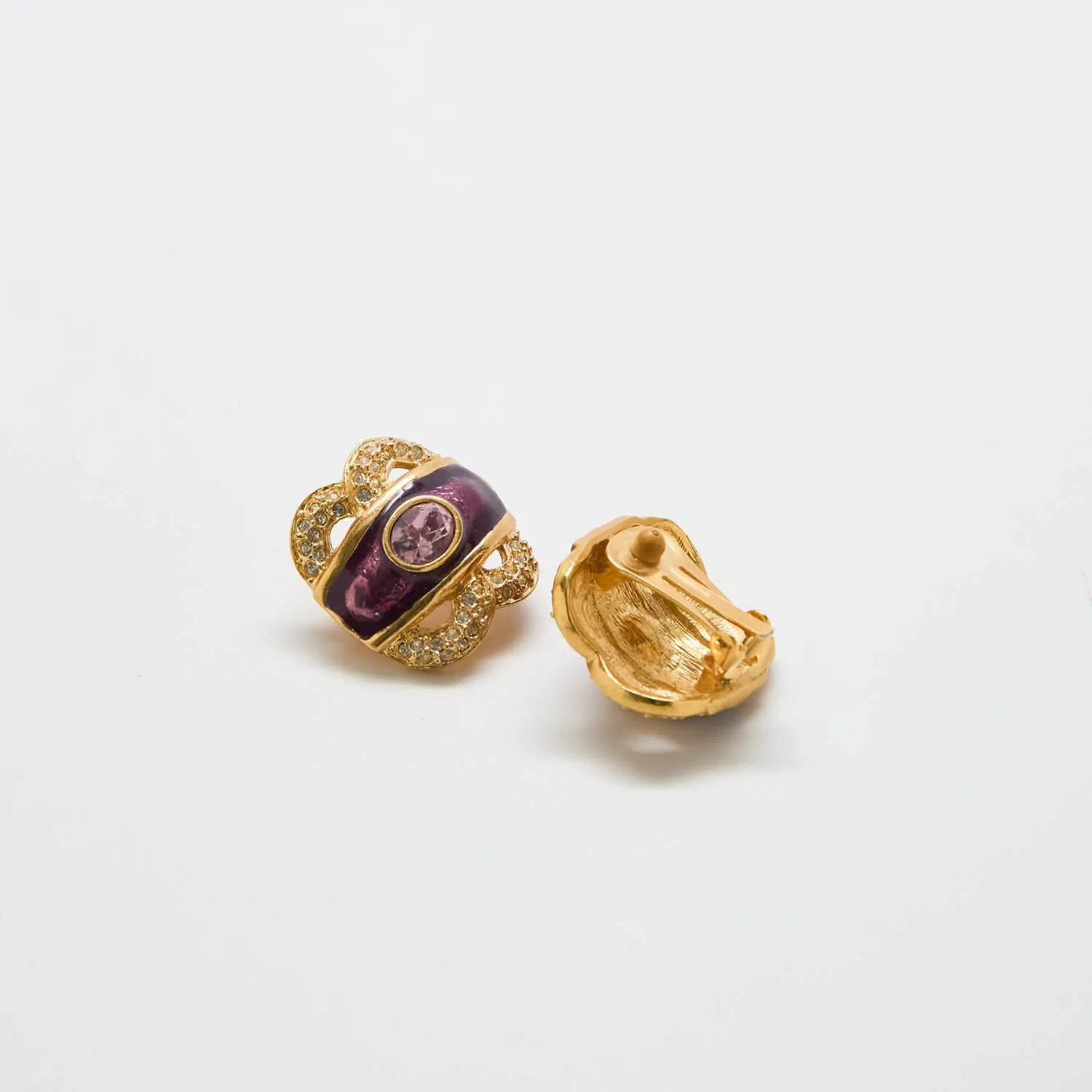 Vintage Purple CZ Clip-on Earrings