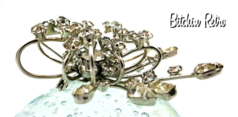 Vintage Rhinestone Atomic Age Brooch with Mid Century Modern Style