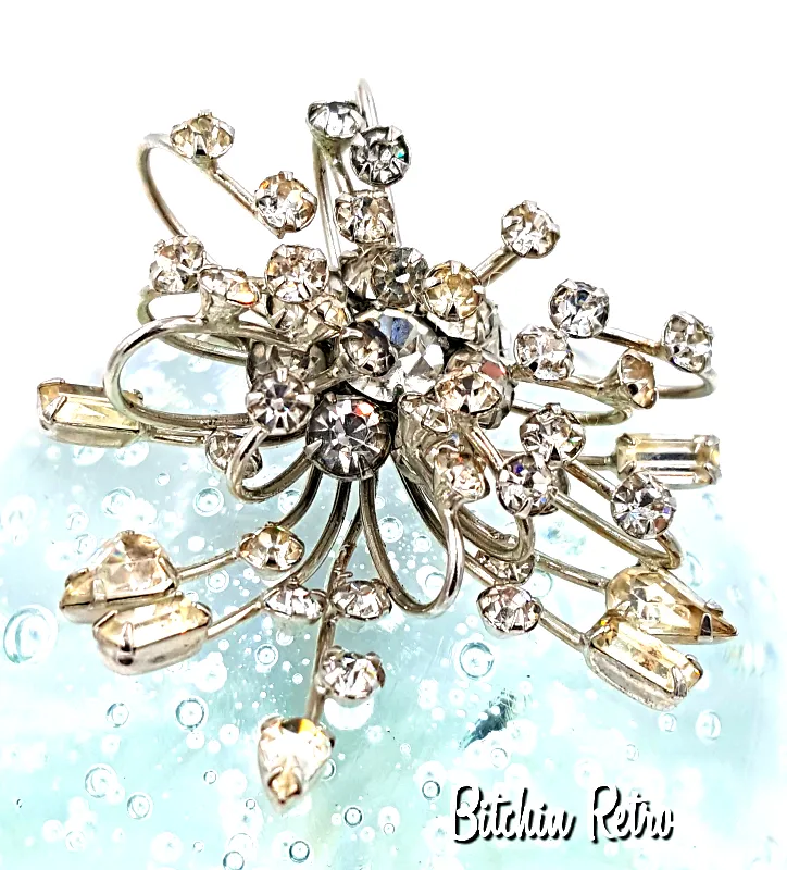 Vintage Rhinestone Atomic Age Brooch with Mid Century Modern Style