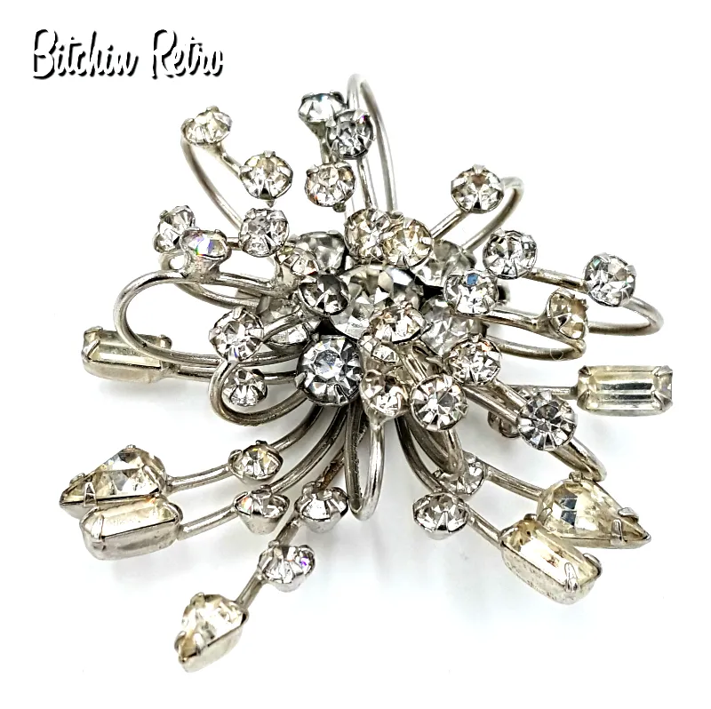 Vintage Rhinestone Atomic Age Brooch with Mid Century Modern Style