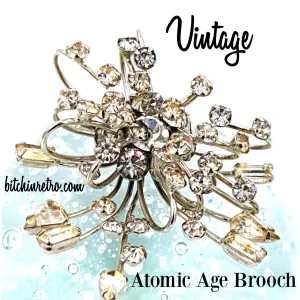 Vintage Rhinestone Atomic Age Brooch with Mid Century Modern Style