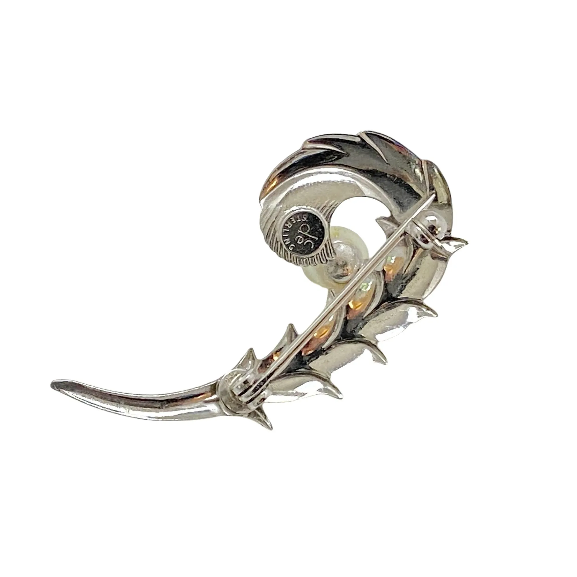 Vintage Sterling Silver and Cultured Pearl Brooch