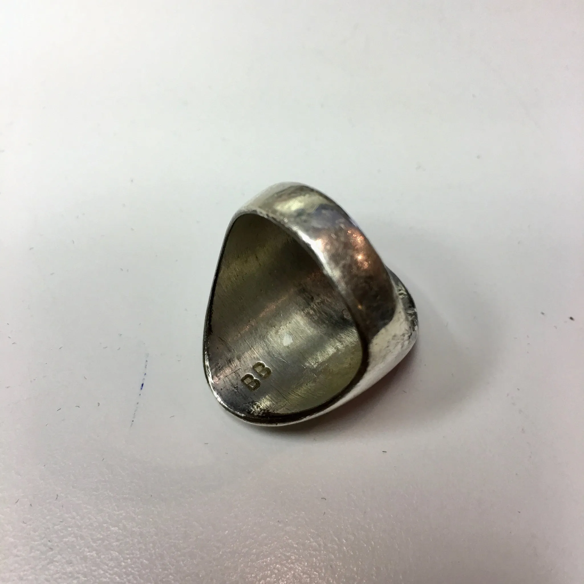 Vintage Sterling Silver Eagle Bald Eagle Mother of Pearl Turquoise Enamel BB Ring
