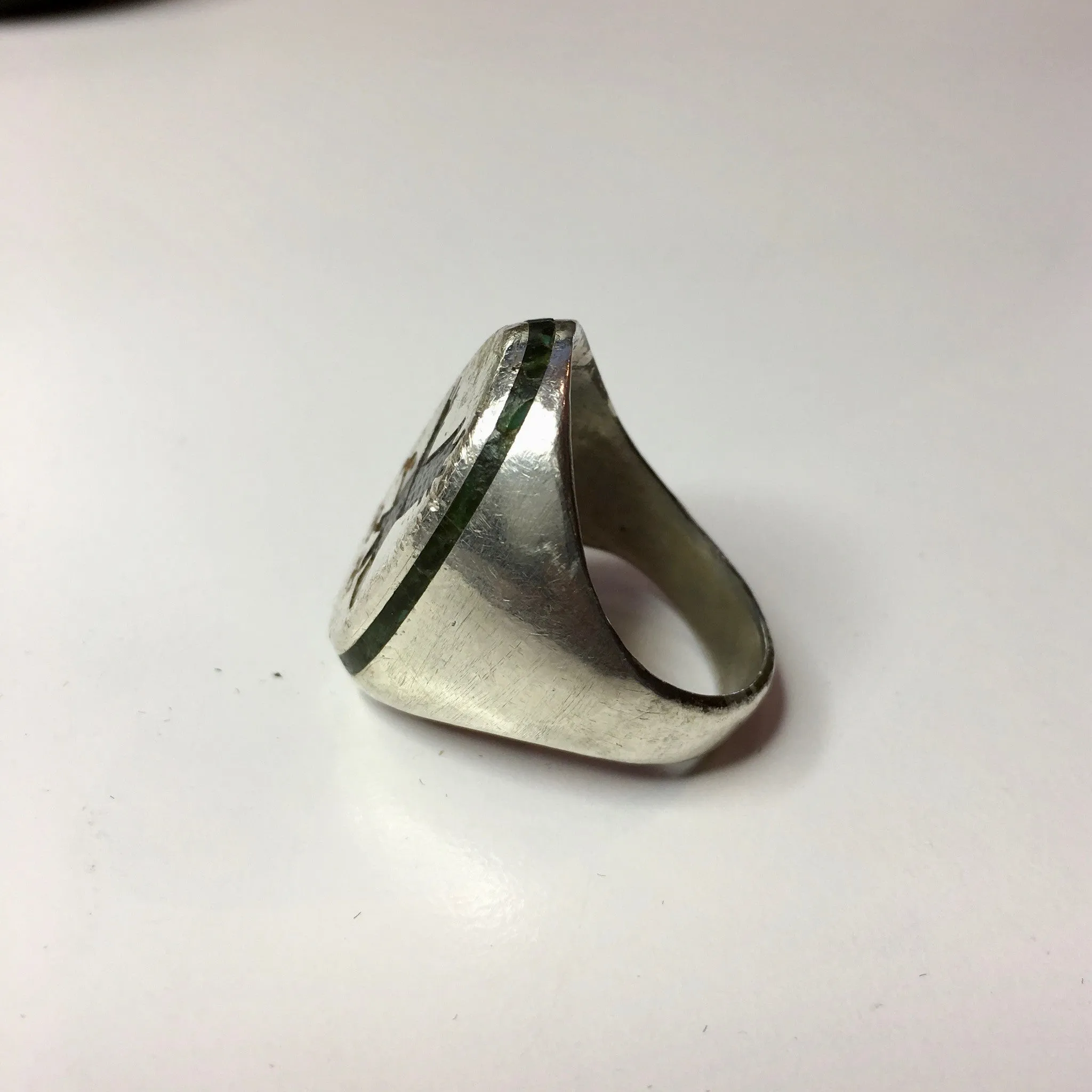 Vintage Sterling Silver Eagle Bald Eagle Mother of Pearl Turquoise Enamel BB Ring