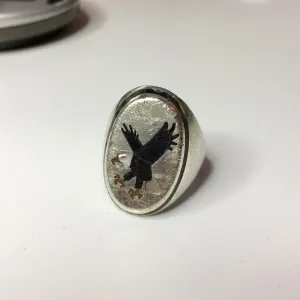 Vintage Sterling Silver Eagle Bald Eagle Mother of Pearl Turquoise Enamel BB Ring