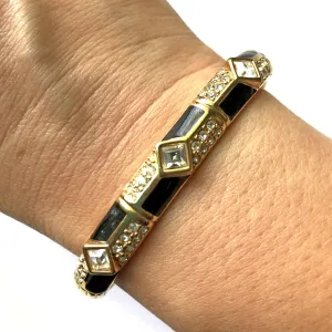 Vintage Swarovski Art Deco Black Enamel and Diamante Rhinestone Bracelet