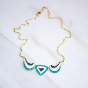 Vintage Teal, Cream, and Blue Enamel Statement Necklace