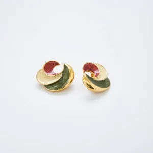 Vintage Tri-Color Crescent Earrings