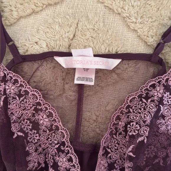 Vintage Victoria’s Secret Floral Embroidered Front Tie Sheer Babydoll Slip Sz S