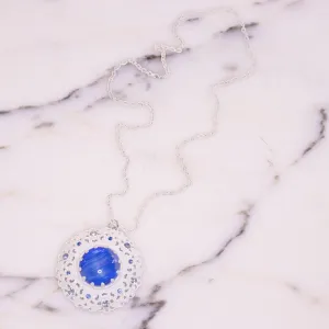 Vintage West Germany White with Blue Art Glass Statement Necklace