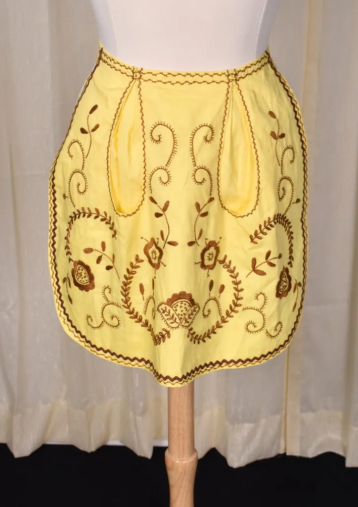 Vintage Yellow & Brown Handmade Embroidered Apron