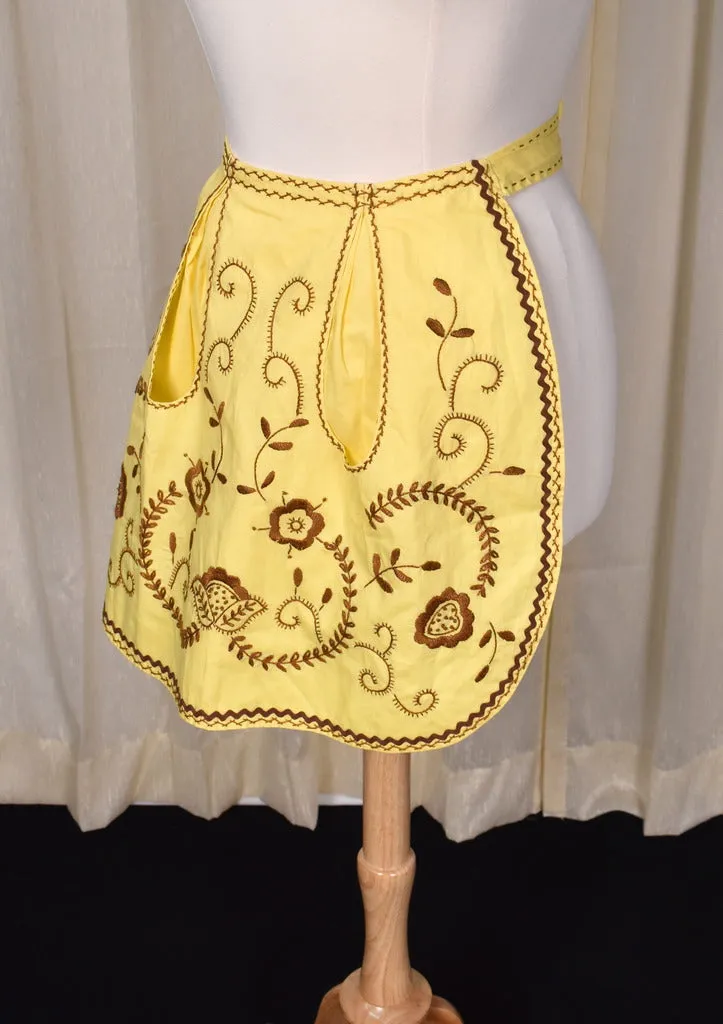 Vintage Yellow & Brown Handmade Embroidered Apron