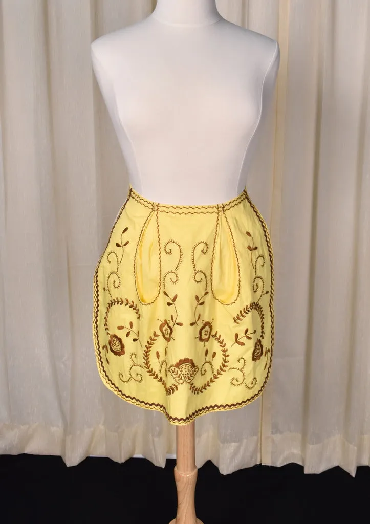 Vintage Yellow & Brown Handmade Embroidered Apron