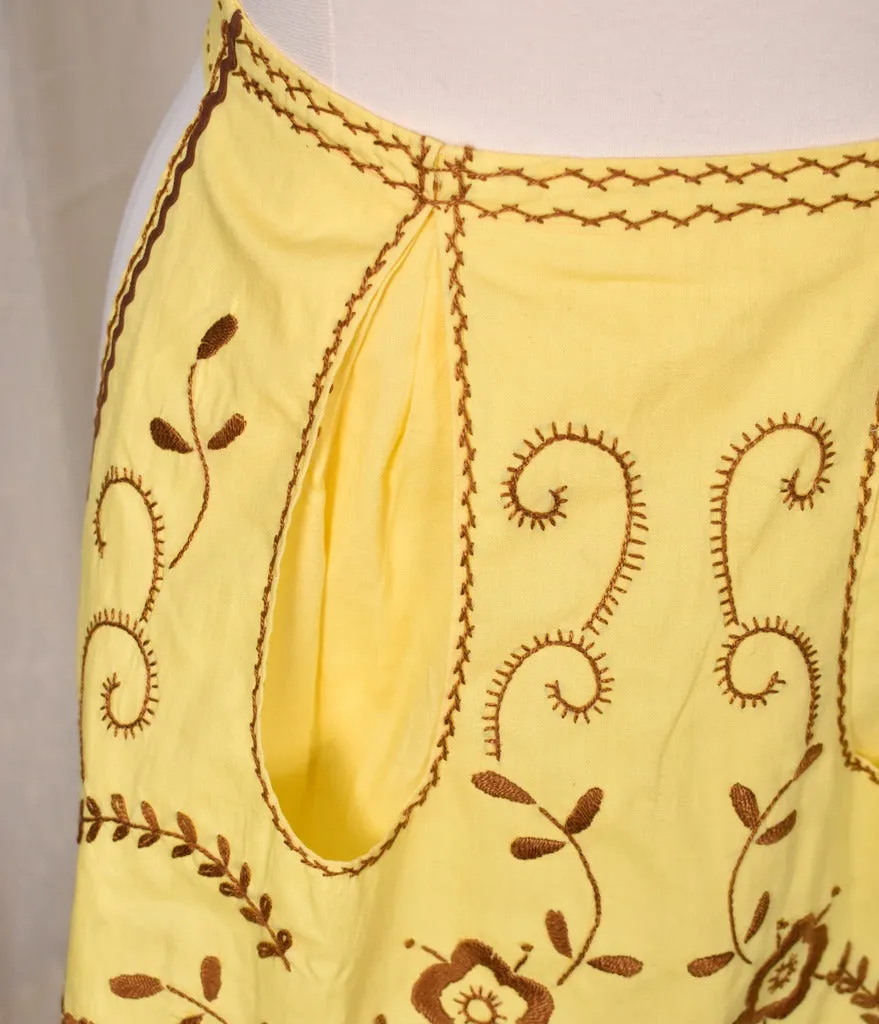 Vintage Yellow & Brown Handmade Embroidered Apron