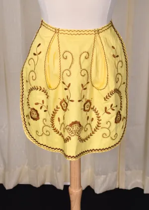 Vintage Yellow & Brown Handmade Embroidered Apron