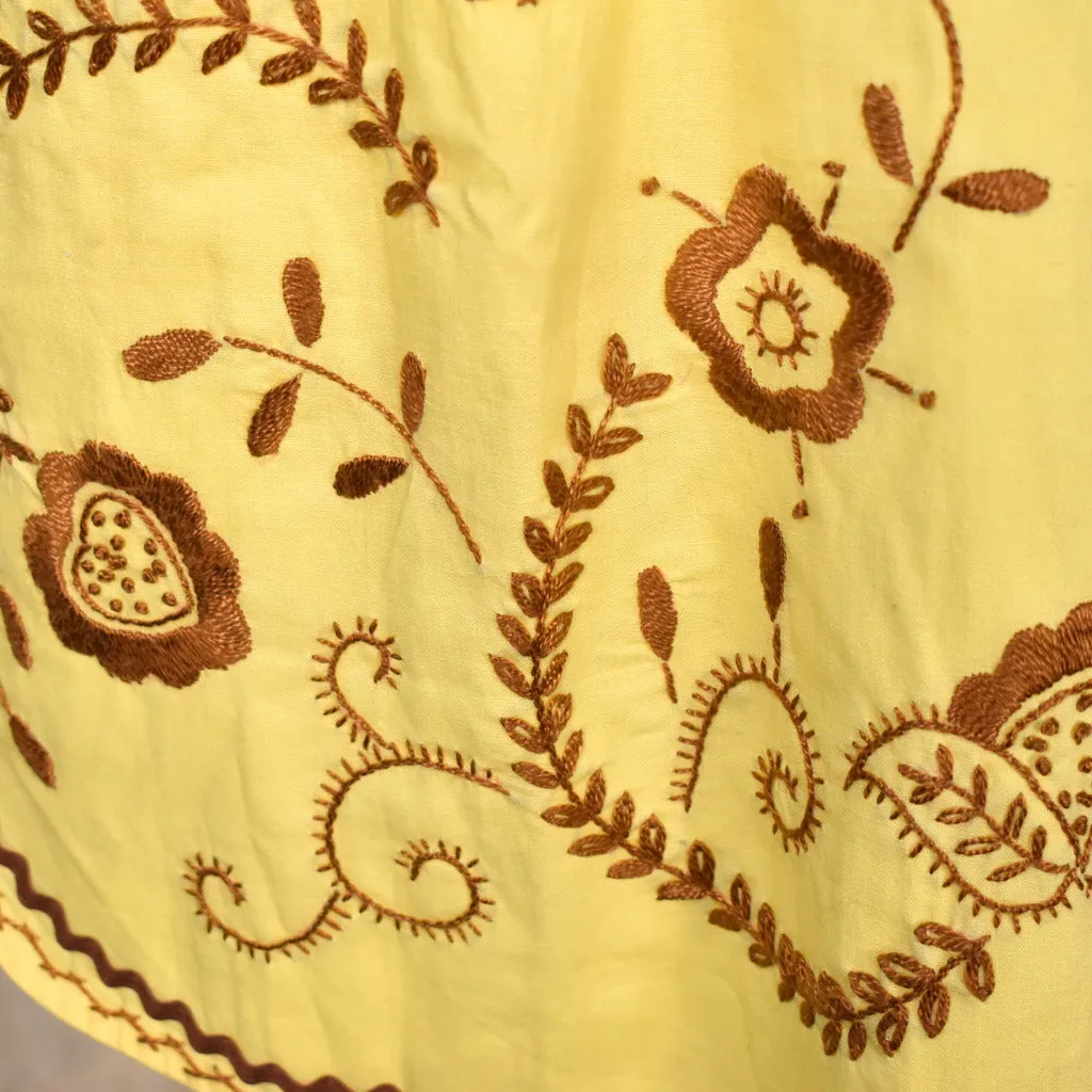 Vintage Yellow & Brown Handmade Embroidered Apron