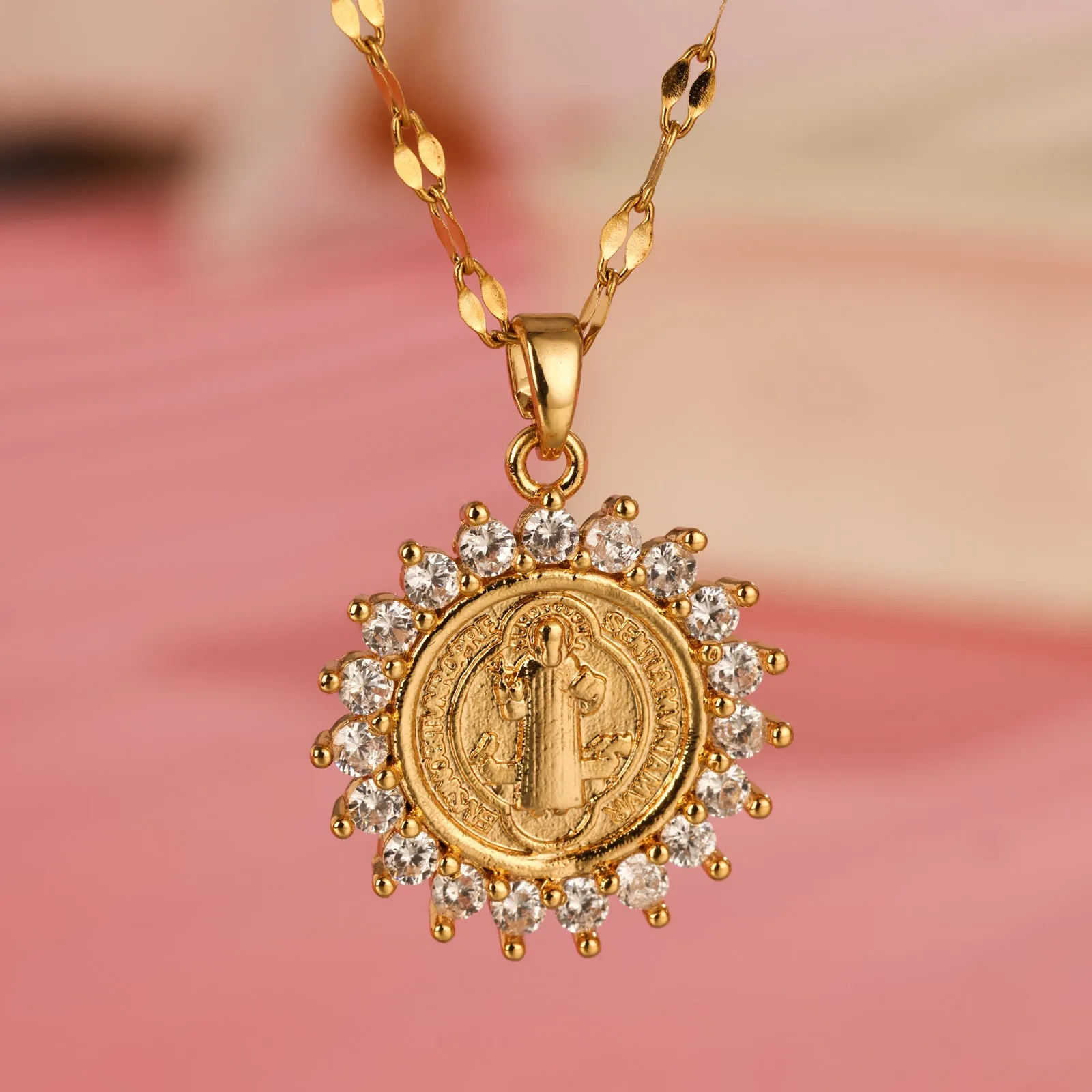 Virgin Mary Pendant With Oval Inlaid Zircon Accessories And Creative Personality Necklace