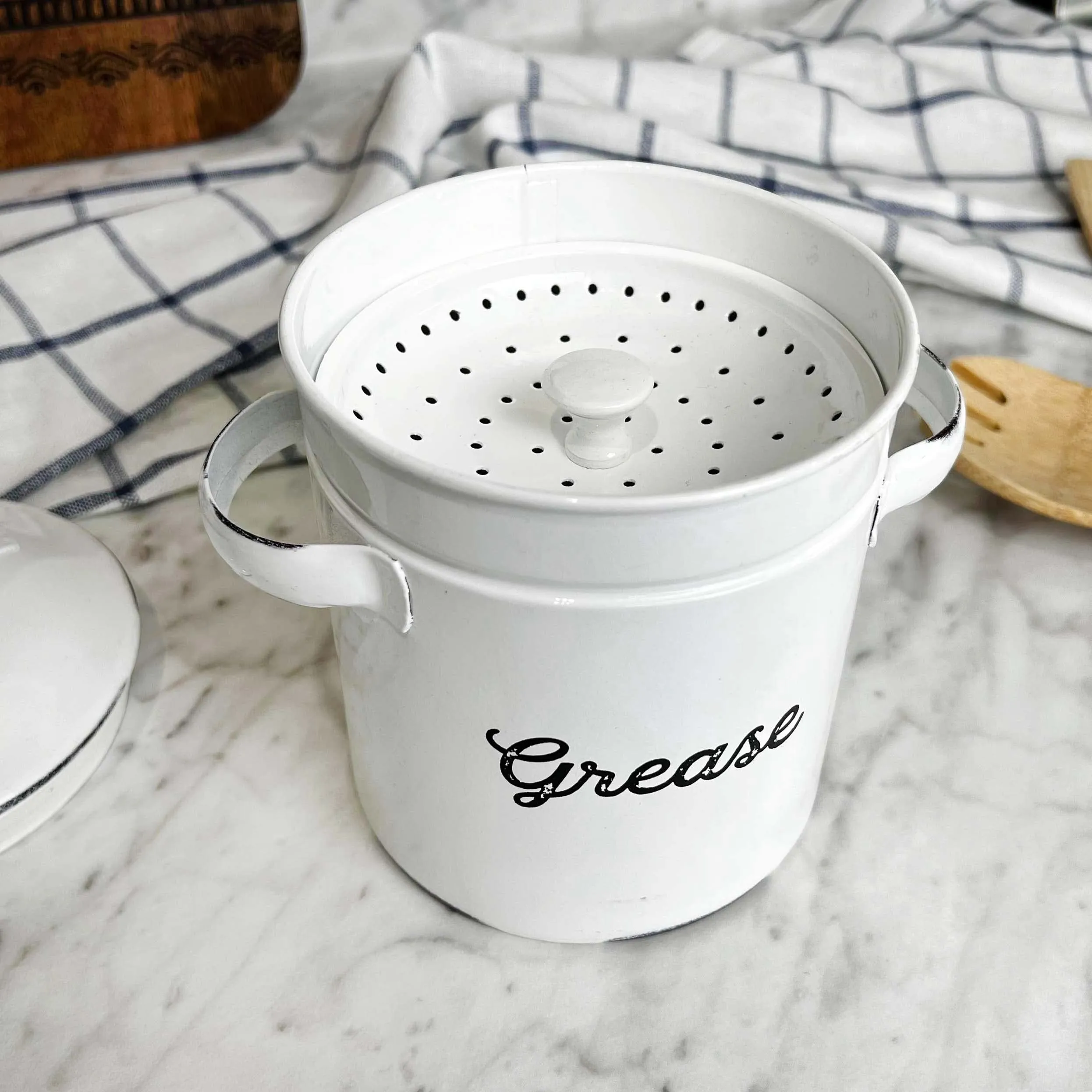 White Enamelware Grease Container (Case of 24)