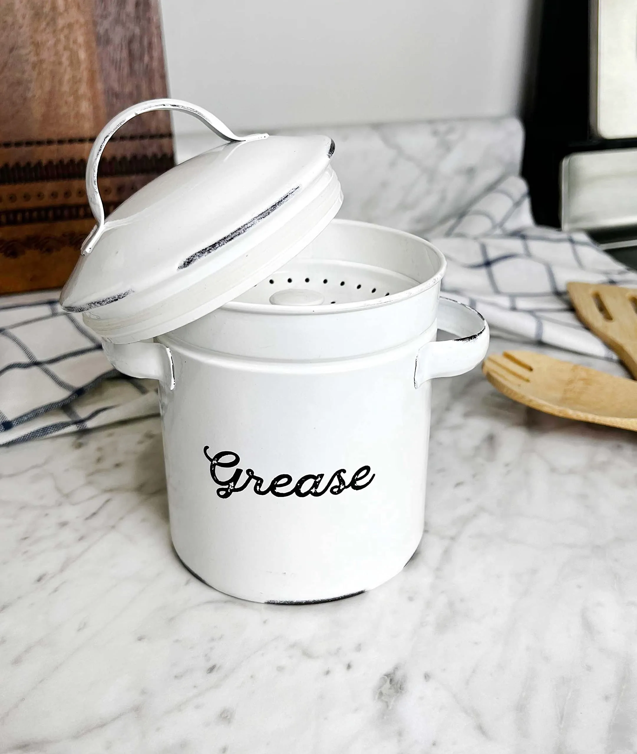 White Enamelware Grease Container (Case of 24)