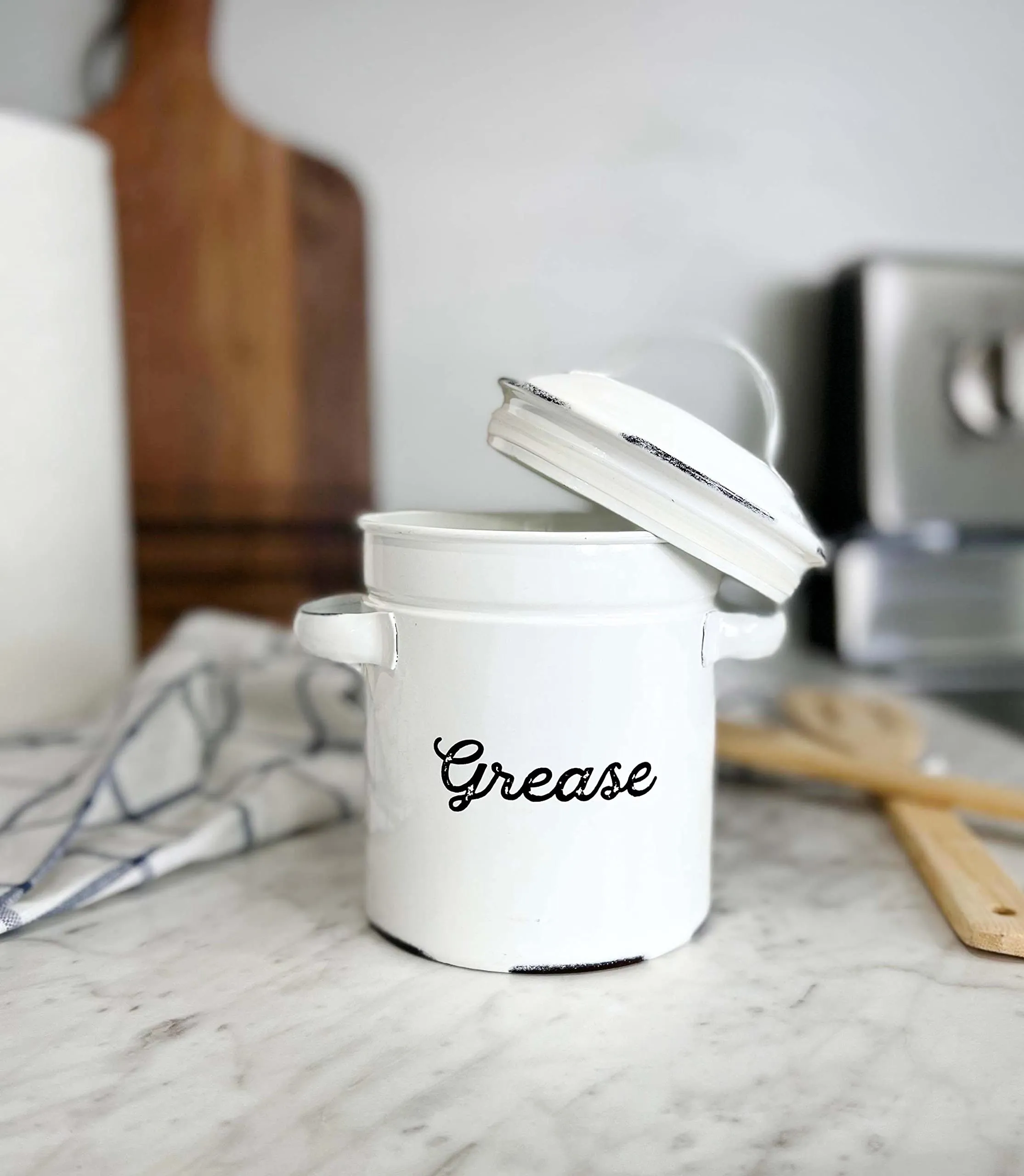 White Enamelware Grease Container (Case of 24)