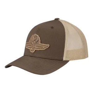 Wing Wheel Flag Leather Patch Hat Brown and Khaki