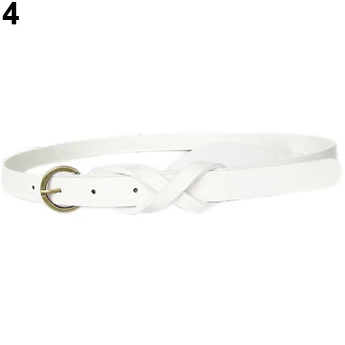 Women's Vintage Simple Thin Waist Belt Metal Buckle Skinny Faux Leather Belt