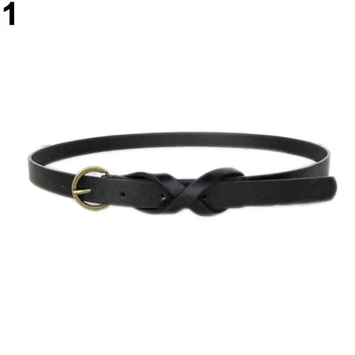 Women's Vintage Simple Thin Waist Belt Metal Buckle Skinny Faux Leather Belt
