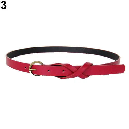 Women's Vintage Simple Thin Waist Belt Metal Buckle Skinny Faux Leather Belt