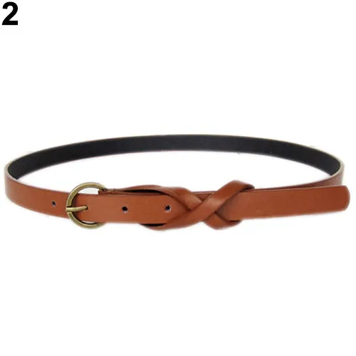 Women's Vintage Simple Thin Waist Belt Metal Buckle Skinny Faux Leather Belt