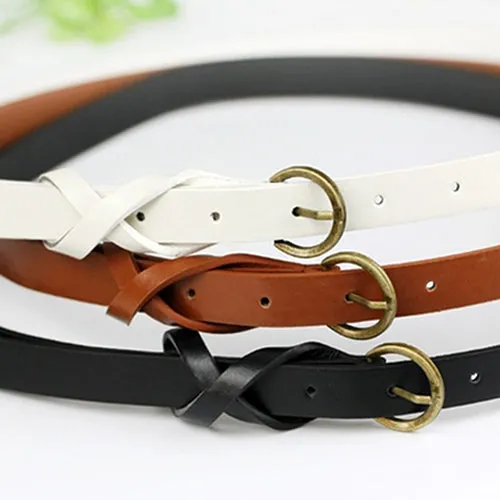 Women's Vintage Simple Thin Waist Belt Metal Buckle Skinny Faux Leather Belt