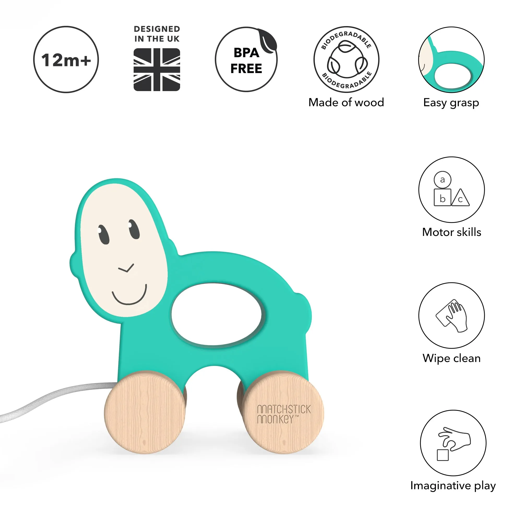 Wooden Pull Along Toy Monkey
