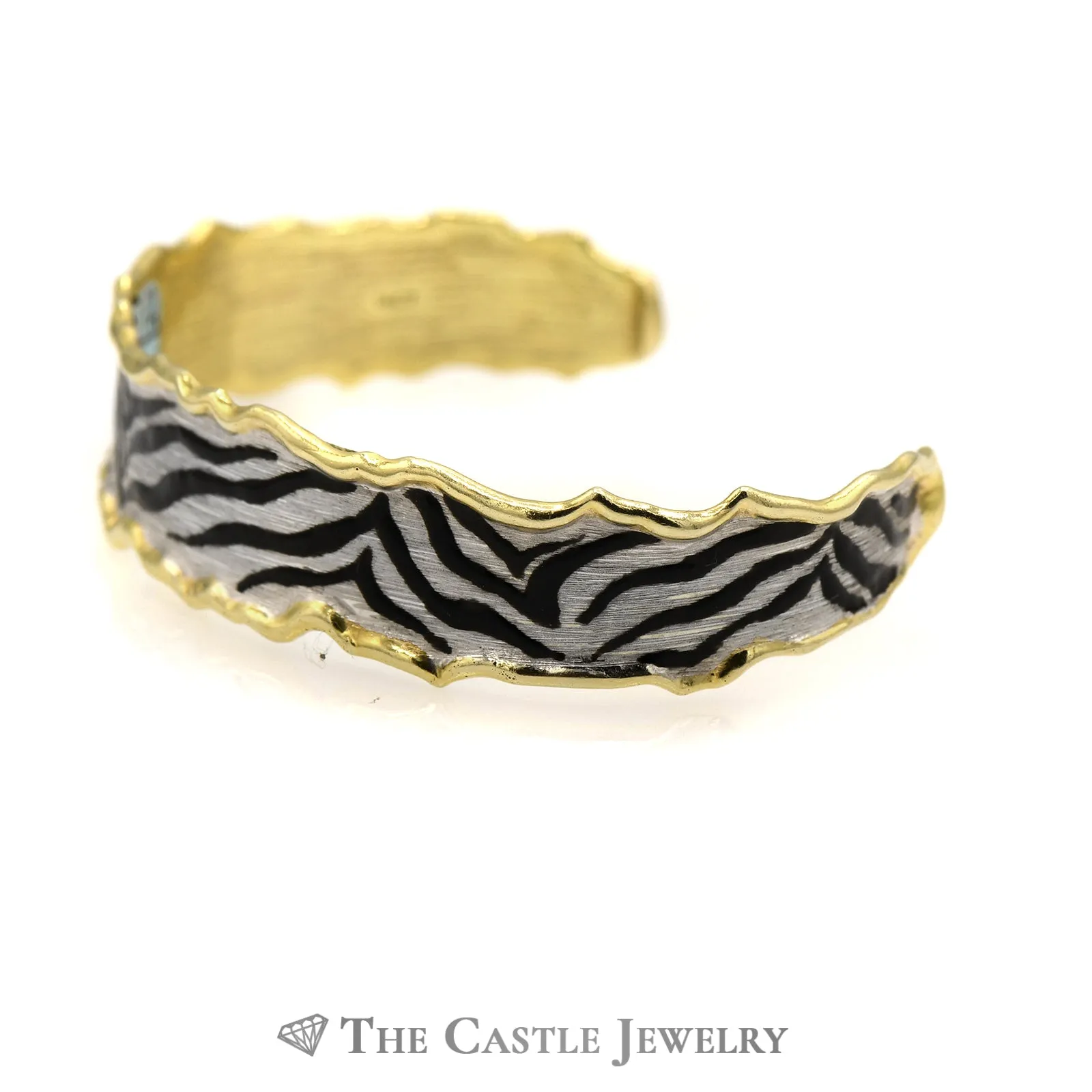 Zebra Print Enamel Cuff Bracelet in 14k Yellow Gold